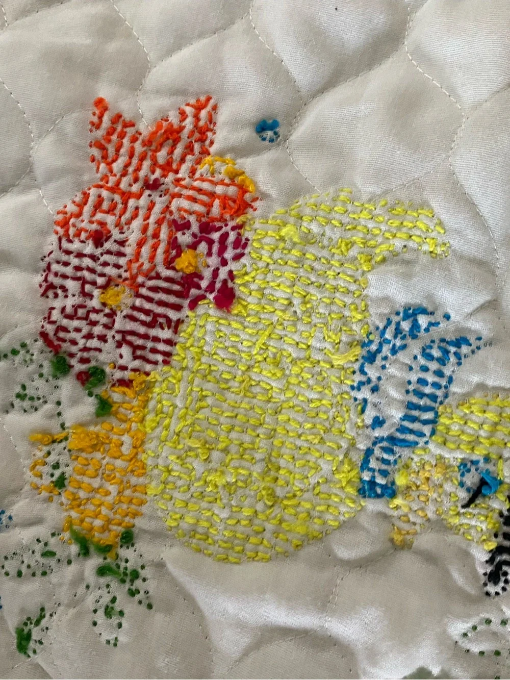Vintage Sweet Baby Hand Embroidered Lace Trim Nursery White Quilt Blanket 40x30